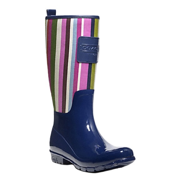 Coach Pearl Multi Color Stripe Rain Boot 7 Blue - Picture 1 of 8